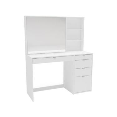 Imagem de Penteadeira Blum Com 5 Gavetas, Nichos E Espelho Em Mdp Branco Politor