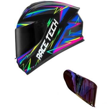 Imagem de Capacete Race Tech Hit Spark Preto e Cinza Mais Viseira Camaleão Verme