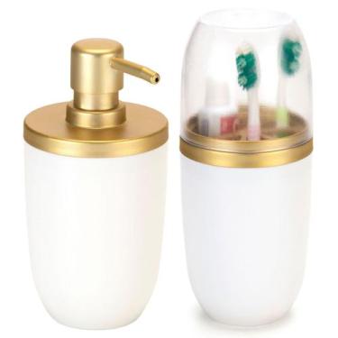 Imagem de Kit Porta Escova Dispenser Porta Sabonete Saboneteira Líquido 500ml Pr
