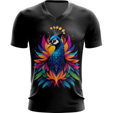 Imagem de Camiseta Gola V de Pavão Colorido Neon Vetor 18 - Kasubeck Store, G