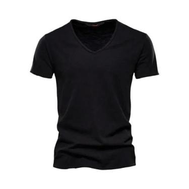 Imagem de Camiseta Masculina Slim Fit Com Decote Em V, Camiseta De Algodão Com D
