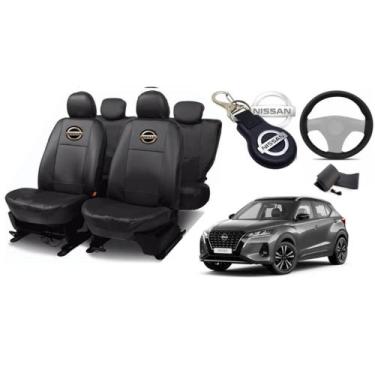 Imagem de Conjunto Capas de Couro Nissan Kicks 2024 + Capa de Volante + Chaveiro