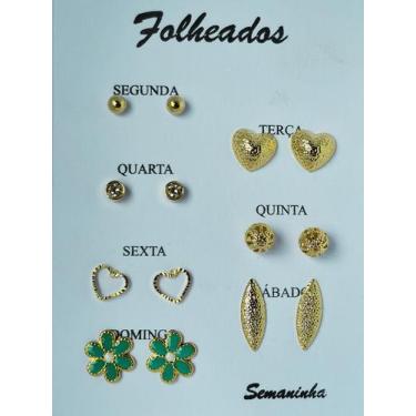 Imagem de Kit brincos Semaninha Folheados a Ouro Modelo:Flor verde - Genérica