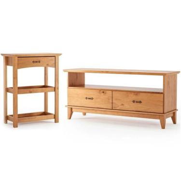 Imagem de Kit Rack para Tv de até 55" e Aparador 100% Madeira Bella Carvalho - M