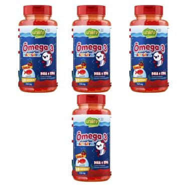 Imagem de Kit 4x Ômega 3 Kids Mastigável Cereja 4x60 cps Dha e Epa Unilife-Unissex