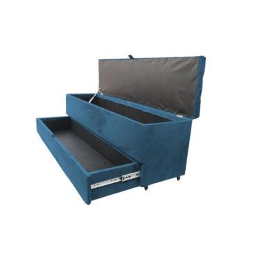 Imagem de Recamier puff baú sapateira e gaveta 1,58 cm para cama queen size - az