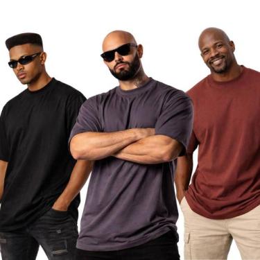 Imagem de Kit com 3 Camisetas Oversized Masculina Lisa Pronta Entrega - RM Fabri