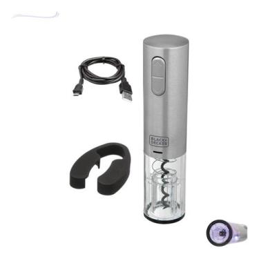Imagem de Abridor Vinho Elétrico Inox Recarregável Usb Saca Rolha Garrafa Black 