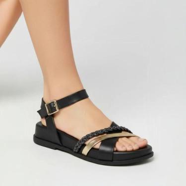 Imagem de Sandália Feminina Plataforma Brilho Modare 7188103, Preto, Dourado, 35