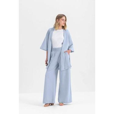 Imagem de Kimono feminino em malha Essendi P, Azul claro, M