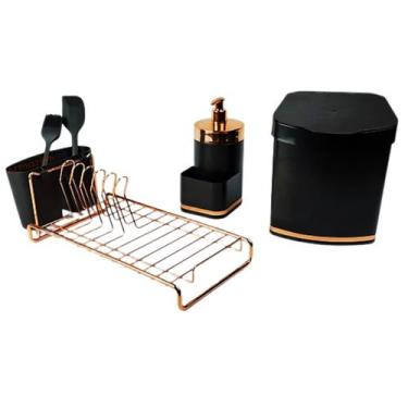 Imagem de Kit Lixeira 2,5L Escorredor De Louças Dispenser Detergente Cozinha Cob