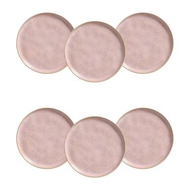 Imagem de Conjunto de Pratos de Sobremesa Bio Litchi 21,5cm 6 Peças Cerâmica Liso para Uso Diário Rosa Porto Brasil