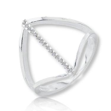 Imagem de Anel Feminino Prata Pura Losango Cravejado Zirconia Delicado - Lojas L