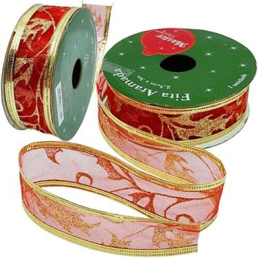 Imagem de Rolos Fitas Aramada Ramos Natalino Gliter 2,5cm 3m Kit 6pçs - OUTRAS M