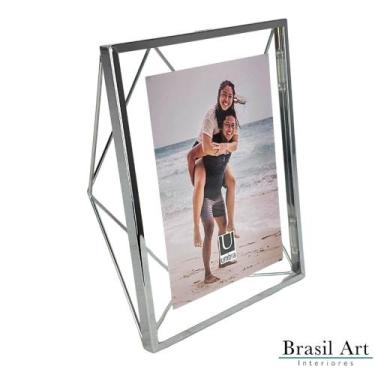 Imagem de Porta-Retrato Prisma Prata 13x18cm - Moldura Geométrica de Luxo para D