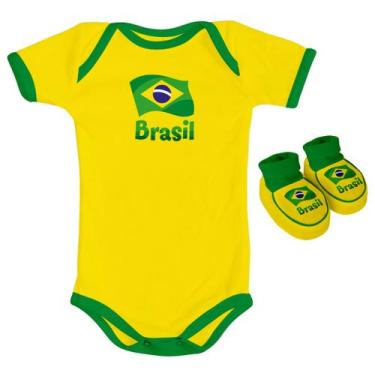 Imagem de Body Infantil Com Pantufas Brasil de Futebol Para Bebê Oficial - Ruult