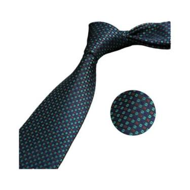 Imagem de Gravata Masculina Verde Escura De 8CM Com Padrão Xadrez De Bolinhas E 