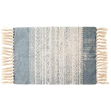 Imagem de Tapetes Boho para sala de estar, pequenos tapetes de tecido de algodão com borla, tapete boêmio vintage de fazenda, tapetes laváveis para cozinha, banheiro, quarto, lavanderia, entrada interna 60 x 90