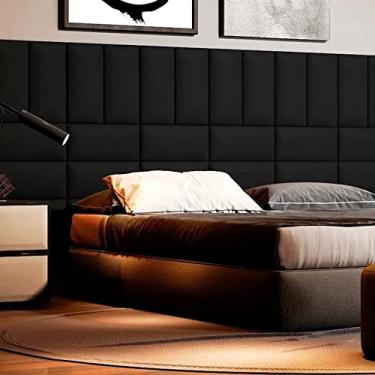 Imagem de Cabeceira Modulada Estofada Queen Size Preta Suede Retangular Painel Para Cama Casal 1,60mX60cm