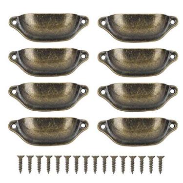 Imagem de 8 peças de puxador antigo, design em forma de concha, puxadores de gaveta de metal bronze armários vintage armário de metal móveis guarda-roupa porta medicina alça com 16 peças parafuso (bronze verde)