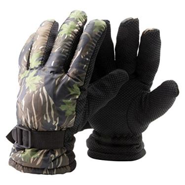 Imagem de grinderPUNCH Luvas masculinas camufladas impermeáveis para clima frio - inverno com isolamento ajustável - tamanho único, camuflagem foliar