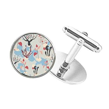 Imagem de DIYthinker Abotoaduras com clipe de botão redondo e estampa de cacto do deserto Savanna Blue Trees