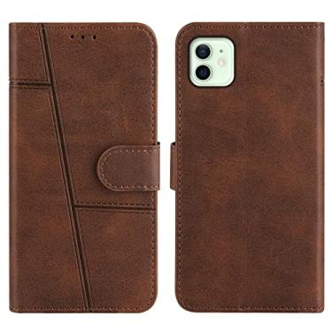 Imagem de GSYH Capa carteira para iPhone 13/13 Pro/13 Pro Max, capa protetora de couro legítimo flip slots para cartões TPU Shell Kickstand Magnetic Folio Capa, Marrom, 13pro 15,1 cm