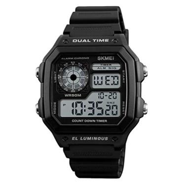 Imagem de HUNRUY Relógio esportivo digital masculino com horário duplo à prova d'água e alarme, cronômetro, relógio masculino de quartzo, Preto, esporte