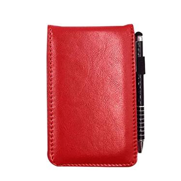 Imagem de Caderno de couro pequeno bolso A7 bloco de notas diário com caneta de metal Stylus para viagens de trabalho de escritório de negócios, vermelho