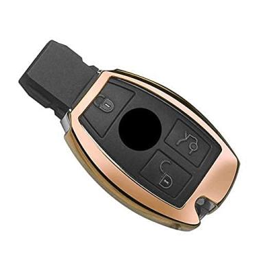 Imagem de CSHU Porta-chaves do carro inteligente com 3 botões Capa da chave do carro Capa do chaveiro Anel da chave, adequado para Mercedes Benz ACE GLC Classe 2020, dourado