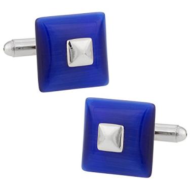 Imagem de Abotoaduras prateadas com caixa de apresentação Cuff-Daddy rebitando azul quadrado estilo gatinho