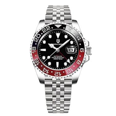Imagem de BY BENYAR Pagani Design masculino GMT relógios automáticos - relógio mecânico moderno de aço inoxidável - relógio masculino com lente de vidro safira, Preto e vermelho-5, Esportivo