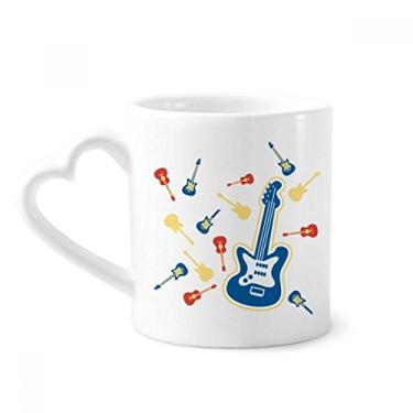 Imagem de Caneca de café cerâmica com estampa de música de guitarra amarela copo de coração de vidro