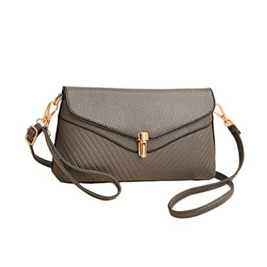 Imagem de Bolsa transversal feminina com aba, bolsas de mão acolchoadas, bolsa de ombro de couro vegano, leve, casual, carteira de moedas, Grey