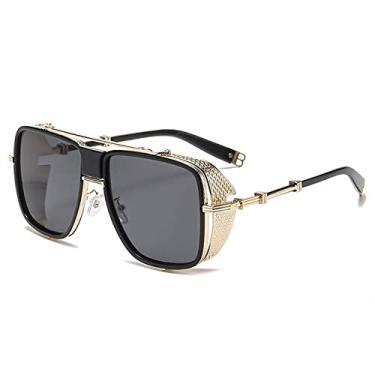 Imagem de Óculos de sol de armação oca superdimensionada de borda grossa para homens vintage liga punk óculos de sol feminino chique tons frios, ouro todo cinza, tamanho único