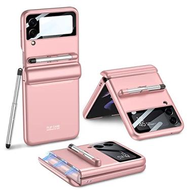 Imagem de Capa protetora magnética dobrável para Samsung Galaxy Z Flip 3 5G Flip3 Capa protetora para canetas de câmera com caneta, rosa, para Galaxy Z Flip 3