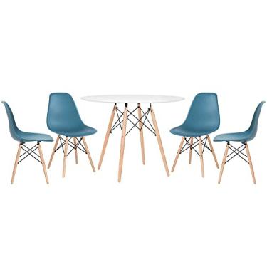 Imagem de Loft7, KIT - Mesa Eames 100 cm branco + 4 cadeiras Eames Eiffel DSW turquesa
