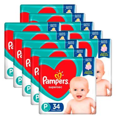 Imagem de Kit 10 Fraldas Pampers Supersec Pacotão Econômico P - 340 Tiras
