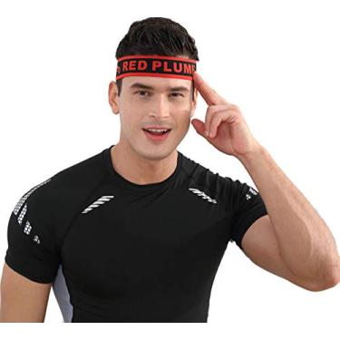 Imagem de Faixa de cabelo unissex Red Plume elástica ajustável turbante faixa esportiva para homens e mulheres, ioga, corrida, exercícios, esportes, academia, academia, ampla absorção de suor, elástica
