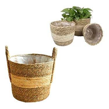 Imagem de Cesto De Palha Com Alça Natural Sisal Cachepot Decoração Chic Boho Rustico Moderno