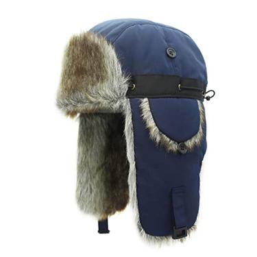 Imagem de Elonglin Chapéu Unissex Ushanka Quente Protetor de Ouvido Chapéu Bombardeiro para Esqui azul escuro (cabelo castanho) ajustável