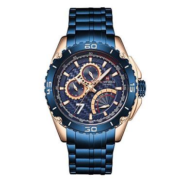 Imagem de Relógio digital masculino NAVIFORCE Relógio masculino à prova d'água esportivo de luxo aço inoxidável analógico militar quartzo relógio de negócios relógio de pulso, NF9183-RG/BE, M