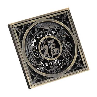 Imagem de Drenagem de piso Antigo Latão Quadrado Arte vintage Piso esculpido Tampa de drenagem de chuveiro Resíduos anti-mosquito escorredor de banheiro Acessor de banheiro Antigo quadrado de varanda com drenagem de piso Sala de banho