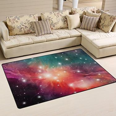 Imagem de My Little Nest Tapete de área colorido com estrelas da galáxia da Mystic Space, 1,6 m x 1,5 m, para quarto, sala de jantar, sala de estar, tapete leve, exclusivo antiderrapante para decoração de ambientes internos e externos