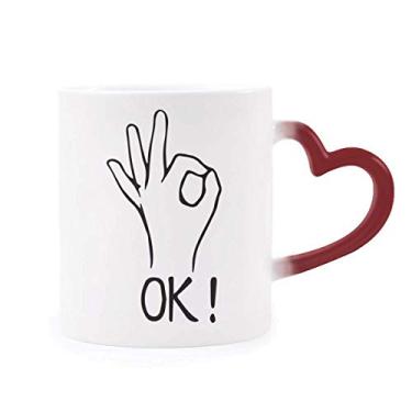 Imagem de Caneca preta OK personalizada com estampa de gesto sensível ao calor Caneca vermelha que muda de cor
