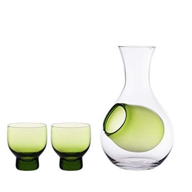 Imagem de (Green Set) - Hinomaru Collection Japanese Cold Sake Glass Decanter Bottle with Ice Pocket Cold Sake Chilled Server Home or Restaurant Use 350ml Sake Set (Green Set)