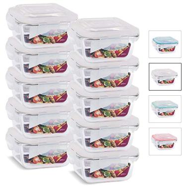 Imagem de Kit Conjunto 10 Potes Vidro Hermético Tampa Plástico Marmita Mantimentos 320ml Cor:Branco (QH)