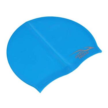 Imagem de Inzopo Boné de natação adulto masculino feminino de silicone macio flexível durável elástico para cabelos curtos/médios/longos, 5 cores azul