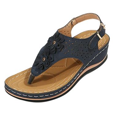 Imagem de Sandálias de plataforma com design ergonômico, bico de cunha e bico anabela, mitigam a fadiga do pé, sapatos confortáveis e funcionais (azul-marinho, 38)