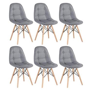Imagem de Loft7 Home Decor, Kit 6 Cadeiras Estofadas Eames Eiffel Botonê - Madeira Clara Cinza Escuro